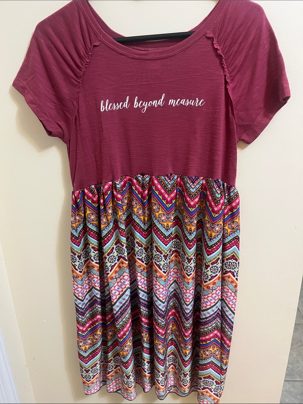 Womens Burgundy 'Blessed Beyond Measure' Short Sleeve Dress